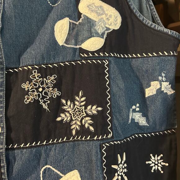 Carolina Blues Plus Denim Top Vest SZ 20 Sleeveless Applique Patchwork Snow Boho - Picture 9 of 12